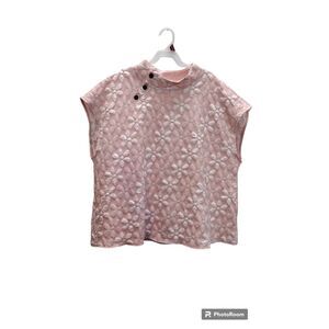 Pink Floral textured mock neck side‎ button blouse